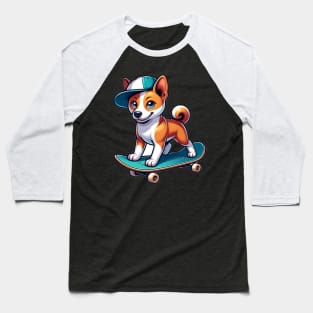 Basenji Skateboarding Baseball T-Shirt